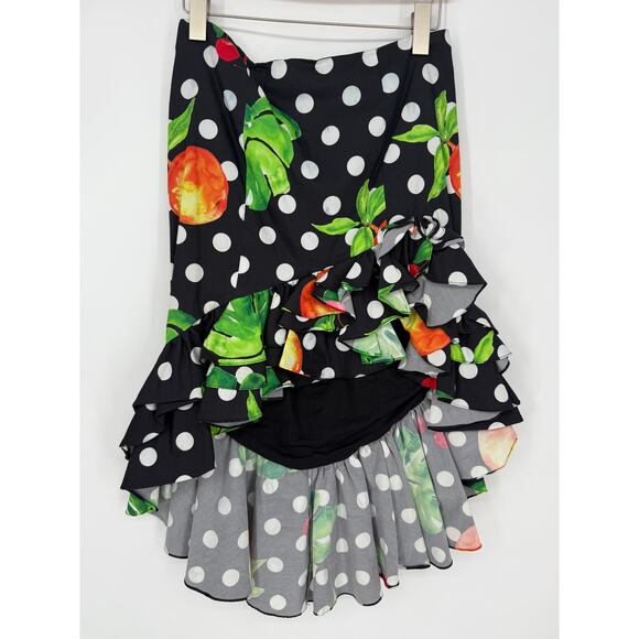 Caroline Constas Polka Dot Fruit Hi-Low Flirty Ruffle Skirt Sz M - Picture 2 of 5